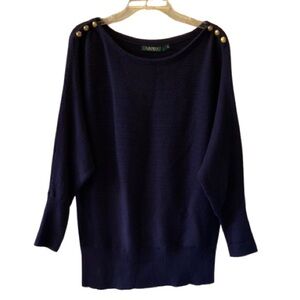 Ralph Lauren Deep Blue Button-Shoulder Sweater